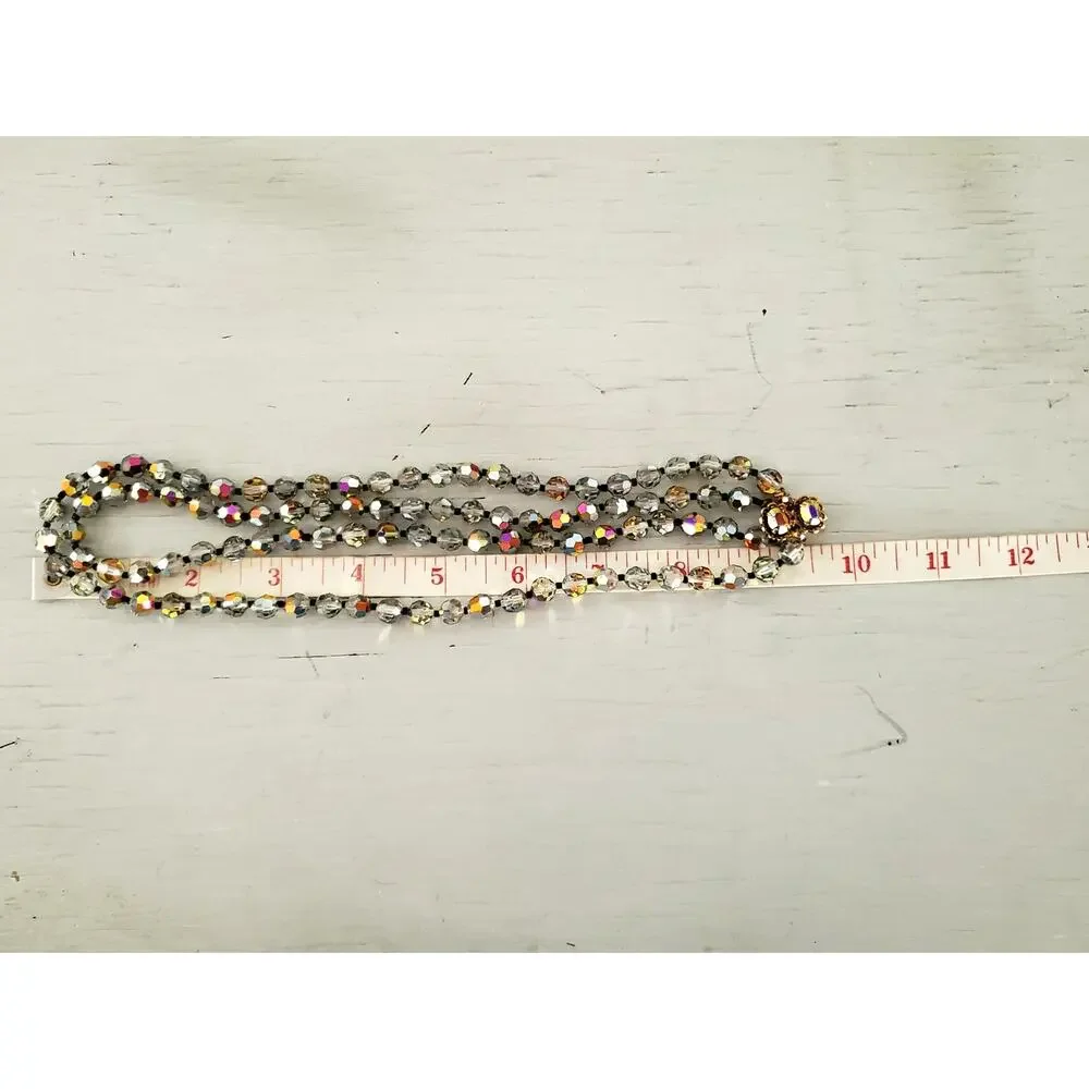 Vintage Smokey Glass AB Faceted Double Bead Strand Necklace with Box Clasp
